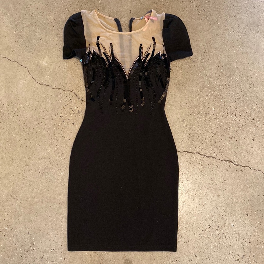 Lipsy Black Sequin Dress Sheer Back